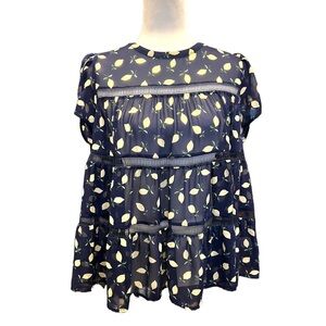 RO & DE Sheer Lemon Print Top M